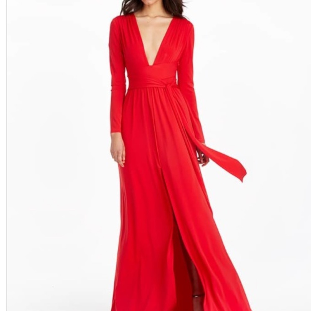 Halston Heritage Red Jersey Gown with Tie
